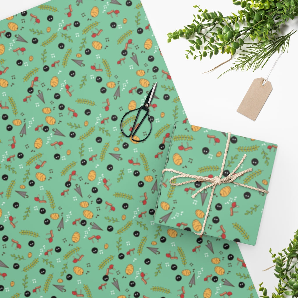 Totoro Inspired Green Wrapping Paper