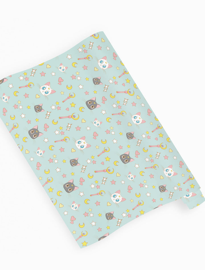 Sailor Moon Luna Artemis Cats Blue Wrapping Paper