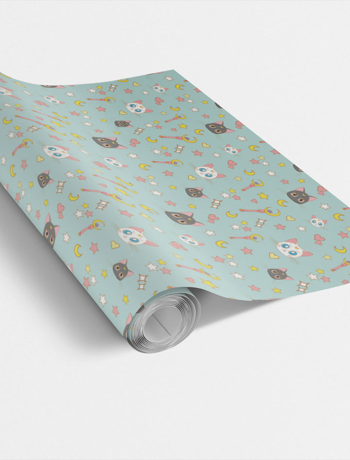 Sailor Moon Luna Artemis Cats Blue Wrapping Paper